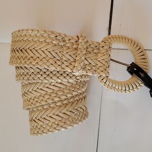 New without tags biege braided leathee belt size S/M